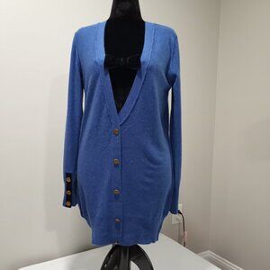 SEE BY CHLOE BLUE LONG SLEEVE CARDIGAN WITH BLACKVELVET BOW FEATURE WOMEN SIZE L